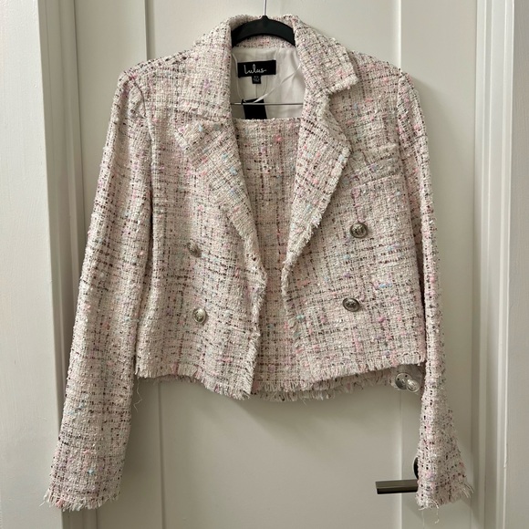 Lulus Tweed Cropped Blazer and Mini Skirt Set - Picture 2 of 6